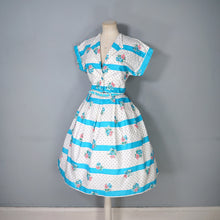 Load image into Gallery viewer, 50s 60s TURQUOISE AND WHITE FLORAL SKIRT AND BOLERO DRESS SET - S