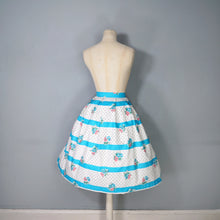 Load image into Gallery viewer, 50s 60s TURQUOISE AND WHITE FLORAL SKIRT AND BOLERO DRESS SET - S