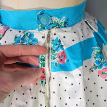 Load image into Gallery viewer, 50s 60s TURQUOISE AND WHITE FLORAL SKIRT AND BOLERO DRESS SET - S