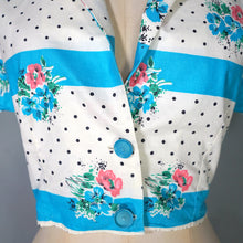 Load image into Gallery viewer, 50s 60s TURQUOISE AND WHITE FLORAL SKIRT AND BOLERO DRESS SET - S