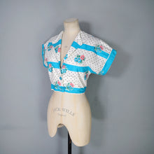 Load image into Gallery viewer, 50s 60s TURQUOISE AND WHITE FLORAL SKIRT AND BOLERO DRESS SET - S