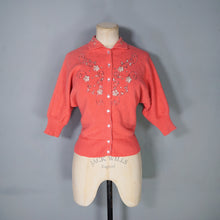 Load image into Gallery viewer, 50s "CABOT" WOOL CHENILLE CORAL PINK BEADED CARDIGAN - M