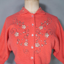 Load image into Gallery viewer, 50s "CABOT" WOOL CHENILLE CORAL PINK BEADED CARDIGAN - M