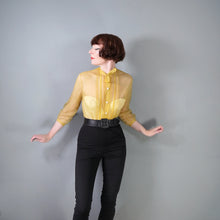 Load image into Gallery viewer, 50s 60s SHEER YELLOW BLOUSE WITH PIN TUCKS AND TIE NECK - S-M