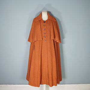 40s style ELEGANT WOOL TWEED RUST COLOURED CAPE COAT - One Size