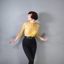 Load image into Gallery viewer, 50s 60s SHEER YELLOW BLOUSE WITH PIN TUCKS AND TIE NECK - S-M