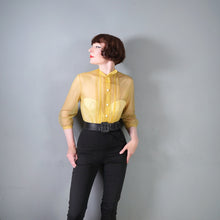 Load image into Gallery viewer, 50s 60s SHEER YELLOW BLOUSE WITH PIN TUCKS AND TIE NECK - S-M