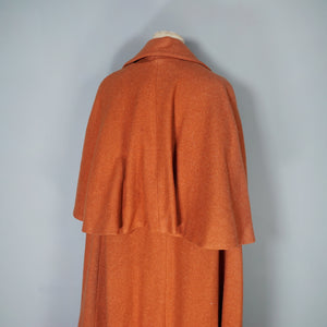 40s style ELEGANT WOOL TWEED RUST COLOURED CAPE COAT - One Size