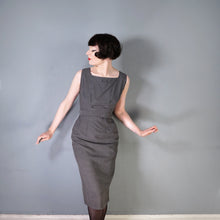 Load image into Gallery viewer, 60s KITTY COPELAND GREY FITTED PENCIL DRESS WITH DETATCHABLE CAPE - S