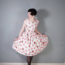 Load image into Gallery viewer, 50s PINK DOT AND FLORAL TEXTURED COTTON FULL SKIRTED DAY DRESS - S