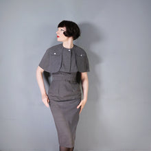 Load image into Gallery viewer, 60s KITTY COPELAND GREY FITTED PENCIL DRESS WITH DETATCHABLE CAPE - S