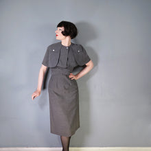 Load image into Gallery viewer, 60s KITTY COPELAND GREY FITTED PENCIL DRESS WITH DETATCHABLE CAPE - S