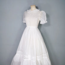 Load image into Gallery viewer, 30s style SHEER WHITE GAUZE COTTON LAWN DRESS WITH PINTUCKS AND LACE - S