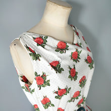 Load image into Gallery viewer, 50s style HEAVY COTTON RED ROSE PRINT FULL SKIRTED DRESS WITH CINCH BELT
