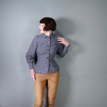 Load image into Gallery viewer, 40s 50s DUSKY BLUE AND YELLOW STRIPED FITTED JACKET - XS-S