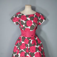 Load image into Gallery viewer, 60s BLANES BRIGHT PINK ABSTRACT FLORAL COTTON COCKTAIL DRESS - XS-S