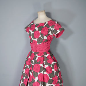60s BLANES BRIGHT PINK ABSTRACT FLORAL COTTON COCKTAIL DRESS - XS-S