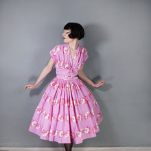 Load image into Gallery viewer, 50s HORROCKSES FASHION BRIGHT PINK FLORAL PRINT FULL SKIRTED COTTON DRESS - S