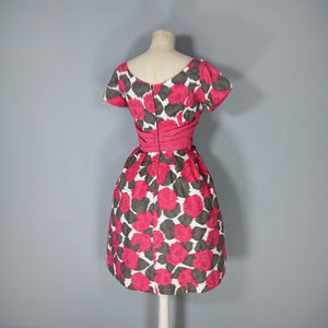 60s BLANES BRIGHT PINK ABSTRACT FLORAL COTTON COCKTAIL DRESS - XS-S