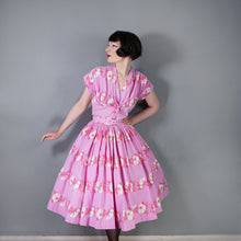 Load image into Gallery viewer, 50s HORROCKSES FASHION BRIGHT PINK FLORAL PRINT FULL SKIRTED COTTON DRESS - S
