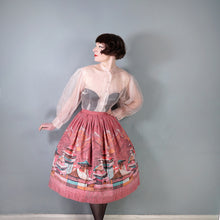 Load image into Gallery viewer, 50s DUSKY PINK ARCHITECTURAL ASIAN BORDER PRINT FULL SKIRT - 26.5"