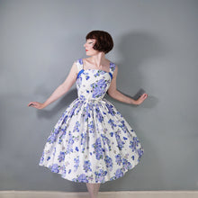 Load image into Gallery viewer, 50s HORROCKSES FASHIONS BLUE FLORAL COTTON DRESS WITH FULL SWEEP - S