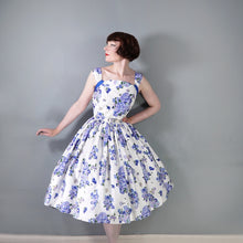 Load image into Gallery viewer, 50s HORROCKSES FASHIONS BLUE FLORAL COTTON DRESS WITH FULL SWEEP - S