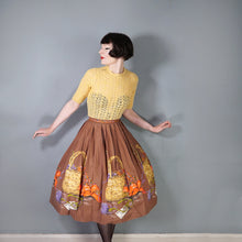 Load image into Gallery viewer, 50s JOHN WOLF NOVELTY BORDER PRINT KNITTING BASKET FULL COTTON SKIRT - 27&quot;