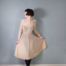 Load image into Gallery viewer, 70s APRICOT PASTEL ORANGE LONG SLEEVED CROCHET DRESS - S-M