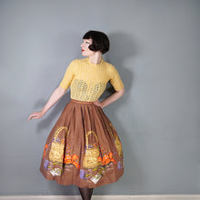 Load image into Gallery viewer, 50s JOHN WOLF NOVELTY BORDER PRINT KNITTING BASKET FULL COTTON SKIRT - 27&quot;