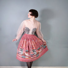Load image into Gallery viewer, 50s DUSKY PINK ARCHITECTURAL ASIAN BORDER PRINT FULL SKIRT - 26.5"