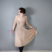 Load image into Gallery viewer, 70s APRICOT PASTEL ORANGE LONG SLEEVED CROCHET DRESS - S-M