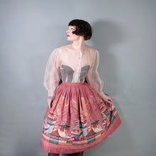 Load image into Gallery viewer, 50s DUSKY PINK ARCHITECTURAL ASIAN BORDER PRINT FULL SKIRT - 26.5"