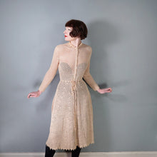Load image into Gallery viewer, 70s APRICOT PASTEL ORANGE LONG SLEEVED CROCHET DRESS - S-M