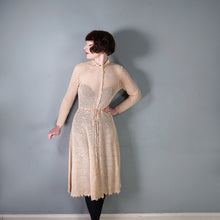 Load image into Gallery viewer, 70s APRICOT PASTEL ORANGE LONG SLEEVED CROCHET DRESS - S-M