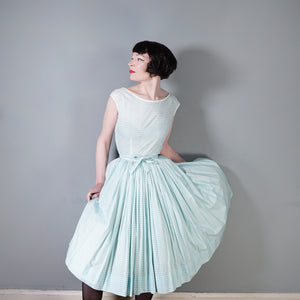 50s HORROCKSES FOR RICHARD SHOPS GREEN FLORAL FULL SKIRTED DRESS - S
