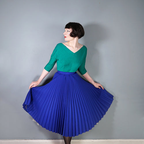 60s BOURNE AND HOLLINGSWORTH PLEATED DEEP BLUE FULL SKIRT - 27.5