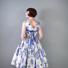 Load image into Gallery viewer, 50s HORROCKSES FASHIONS BLUE FLORAL COTTON DRESS WITH FULL SWEEP - S