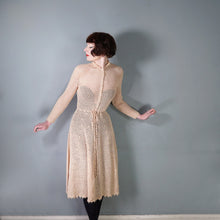 Load image into Gallery viewer, 70s APRICOT PASTEL ORANGE LONG SLEEVED CROCHET DRESS - S-M