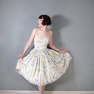 50s UNLABELED HORROCKSES APPLE AND CHERRY FLORAL PRINT SUN DRESS - S