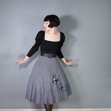 Load image into Gallery viewer, 50s SOFT GREY RAYON FULL SKIRT WITH POODLE APPLIQUE - 27"