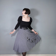 Load image into Gallery viewer, 50s SOFT GREY RAYON FULL SKIRT WITH POODLE APPLIQUE - 27"