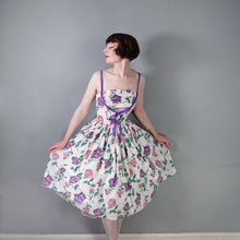 Load image into Gallery viewer, 50s HORROCKSES? STRAPPY FULL SKIRTED PINK AND PURPLE ROSE COTTON DRESS - XS-S