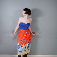 Load image into Gallery viewer, 70s 80s RED NOVELTY BAR SCENE BORDER PRINT SKIRT WITH LADIES WITH COCKTAILS - 25.5"