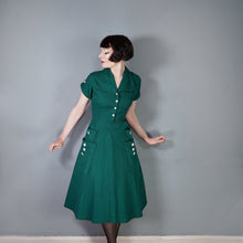 Load image into Gallery viewer, 40s GREEN TEXTURED COTTON SHIRT DRESS WITH POCKETS AND BUTTONS - S