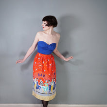 Load image into Gallery viewer, 70s 80s RED NOVELTY BAR SCENE BORDER PRINT SKIRT WITH LADIES WITH COCKTAILS - 25.5"