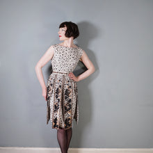Load image into Gallery viewer, 60s BLANES CREAM BLACK AND BRONZE GOLD COCKTAIL DRESS WITH FRINGE PANEL SKIRT - XS / petite fit