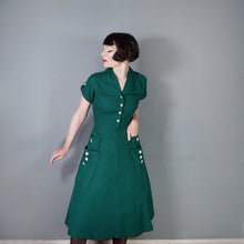 Load image into Gallery viewer, 40s GREEN TEXTURED COTTON SHIRT DRESS WITH POCKETS AND BUTTONS - S