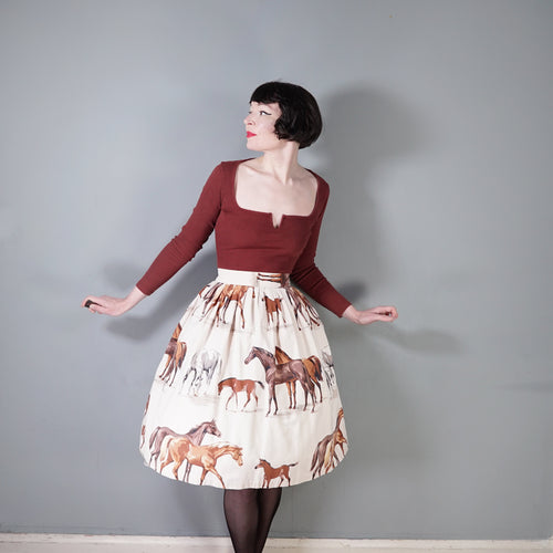 60s JOHN TRAVERS BIG HORSE PRINT THICK COTTON FULL SKIRT - 27-28