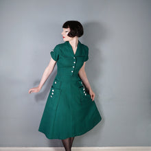Load image into Gallery viewer, 40s GREEN TEXTURED COTTON SHIRT DRESS WITH POCKETS AND BUTTONS - S